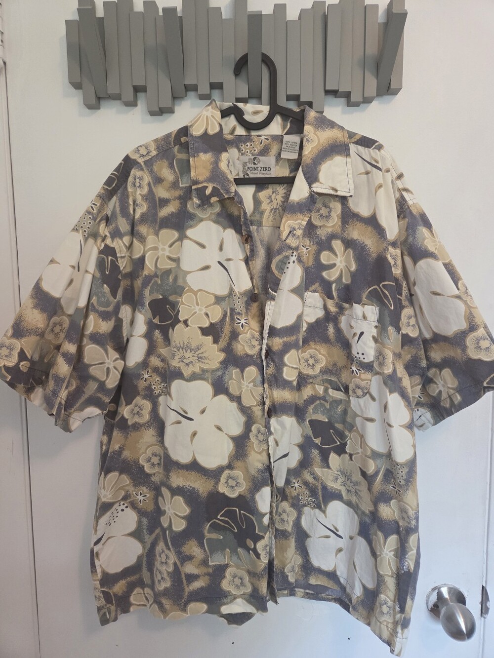 Point Zero Men’s Short-Sleeve Floral Button-Up Shirt Jacket - Beige & Gray